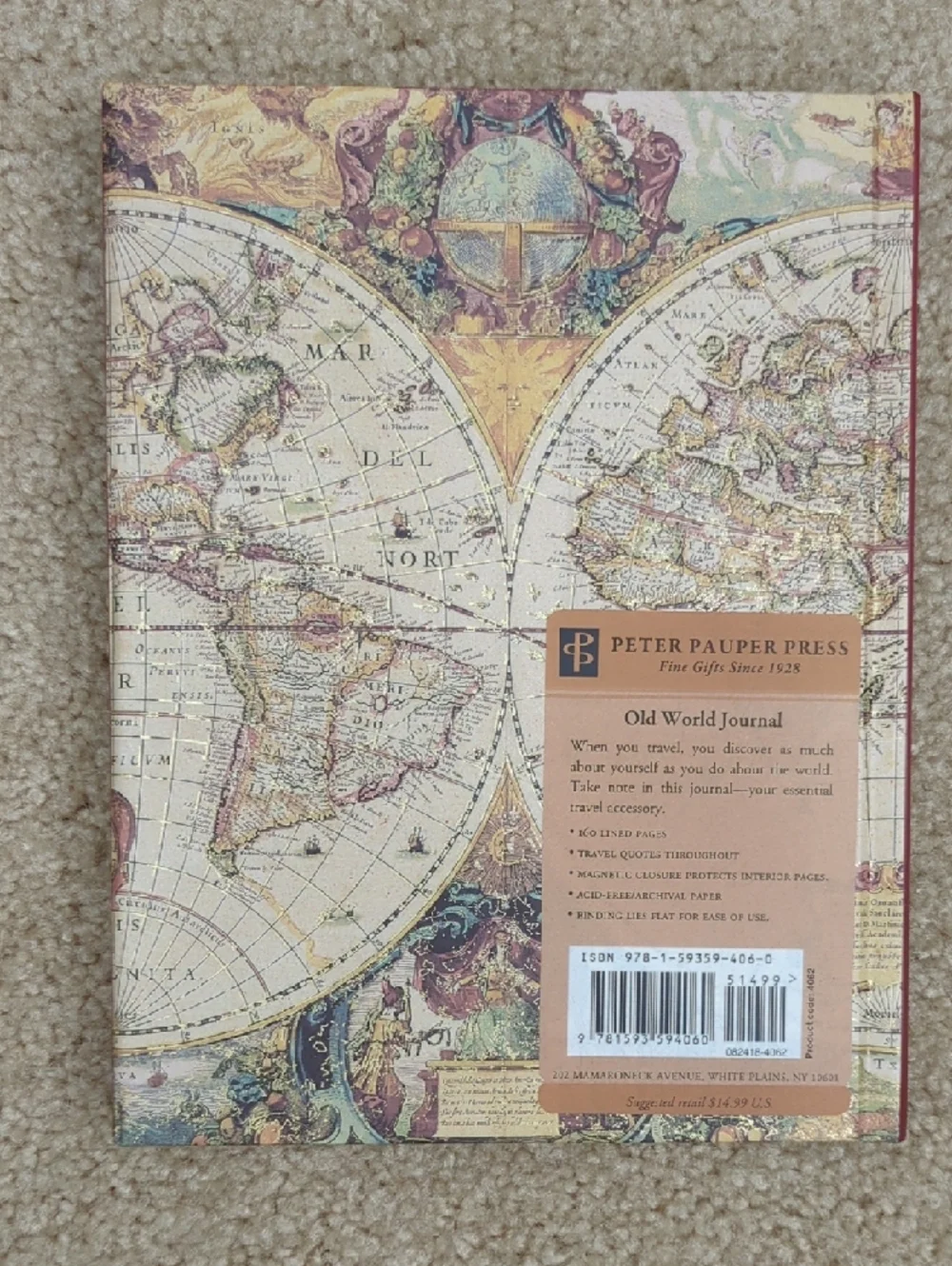 Vintage World Map Hardcover Journal - Red Accent
